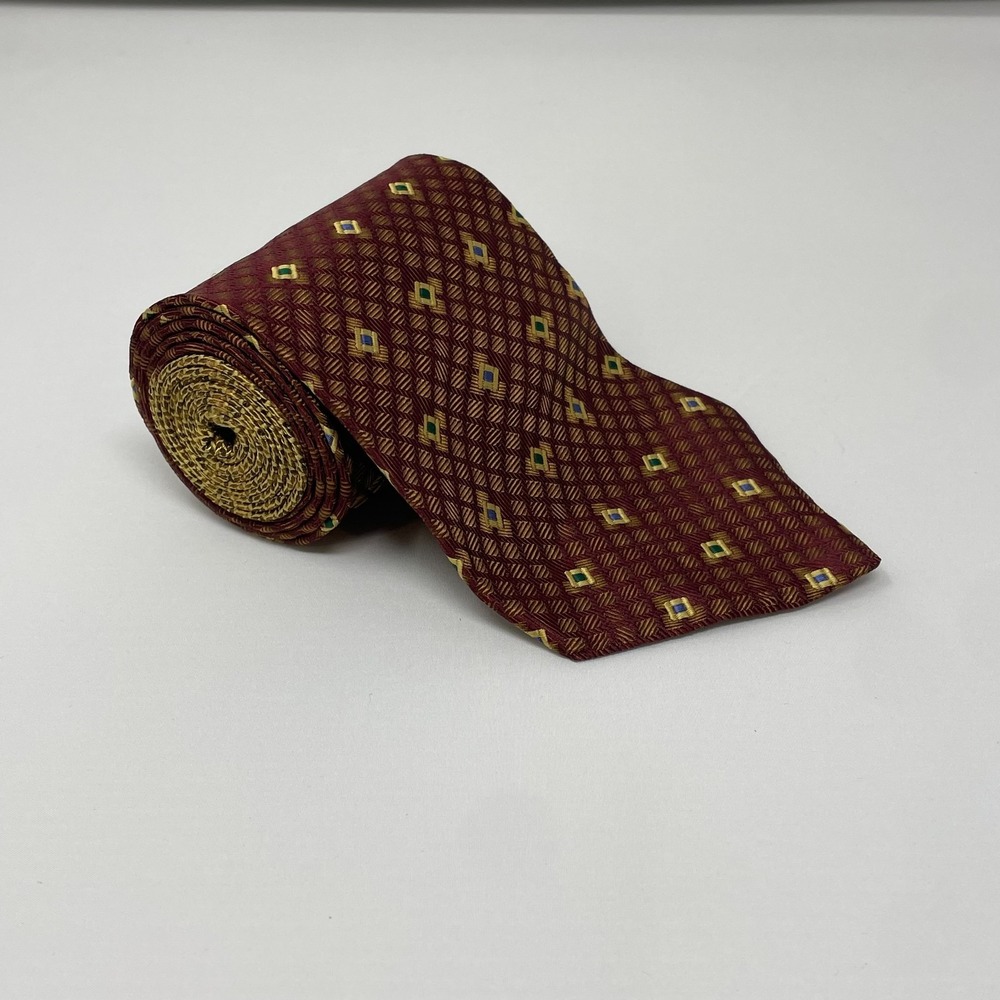 Tommy Hilfiger Maroon Geometric Silk Vintage Tie Necktie